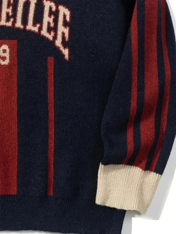 Fall and Winter Models College Style Long-Sleeved V-Neck Knitted Pullover Jacquard Letters Casual Loose Sweater for Men - Image 5