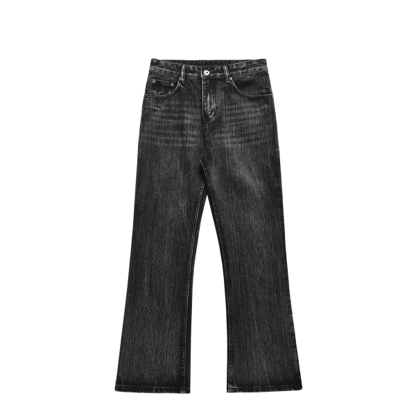 Autumn Men's Straight Flare Baggy Black Jeans Moustache Effect Hip Hop Vintage Style Dark Washed Denim Button