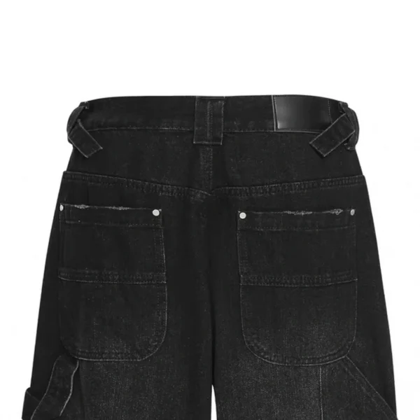 High Quality 100% Cotton Men's Denim Shorts Pockets Acid Washed Hip Hop Style Loose Baggy Cropped Pants - Image 4