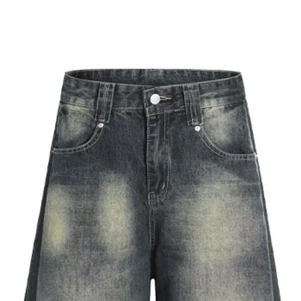 100% Cotton Vintage Wide Leg Pants Embroidery and Rivet Decorated Medium Wash Denim for Autumn and Winter Season - Image 3