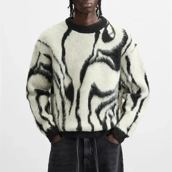 Fashion Premium Mohair Knitted Sweater Crew Neck Wool Blend Mohair Pullover Sweater for Men