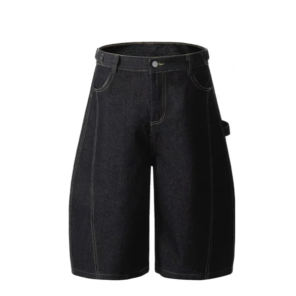 Men's Casual Summer Oversized Knee-Length Denim Shorts Street Wear Clothing with Embroidery Mid Waist Jeans Shorts