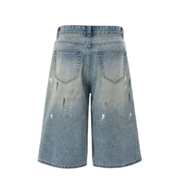 Tuesday Rising Men's Vintage Splatter Denim Shorts AC Washed Loose Casual Cross-Border Design Wide-Leg Summer Style - Image 2