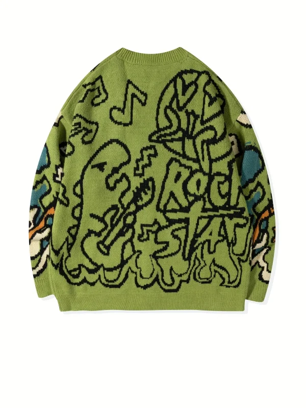 2025 Unisex Jacquard Cardigan Sweater Loose Fit Oversized Design with Animal Pattern for Winter - Image 2