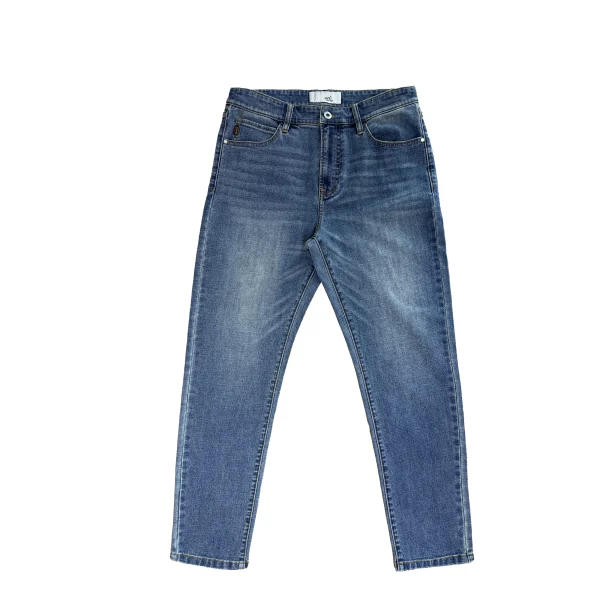 Men's Casual Jeans for Spring Autumn Vintage Streetwear Style Blue Enzyme Washed Denim Button Decoration