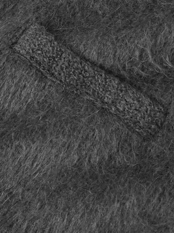 Men's Fashionable Striped Pattern Winter Cardigan Jacket Soft Mohair Brushed V-Neck Pockets Knitted Weaving - Image 4